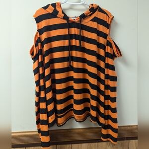 Social Collision Cold Shoulder Hooded Top